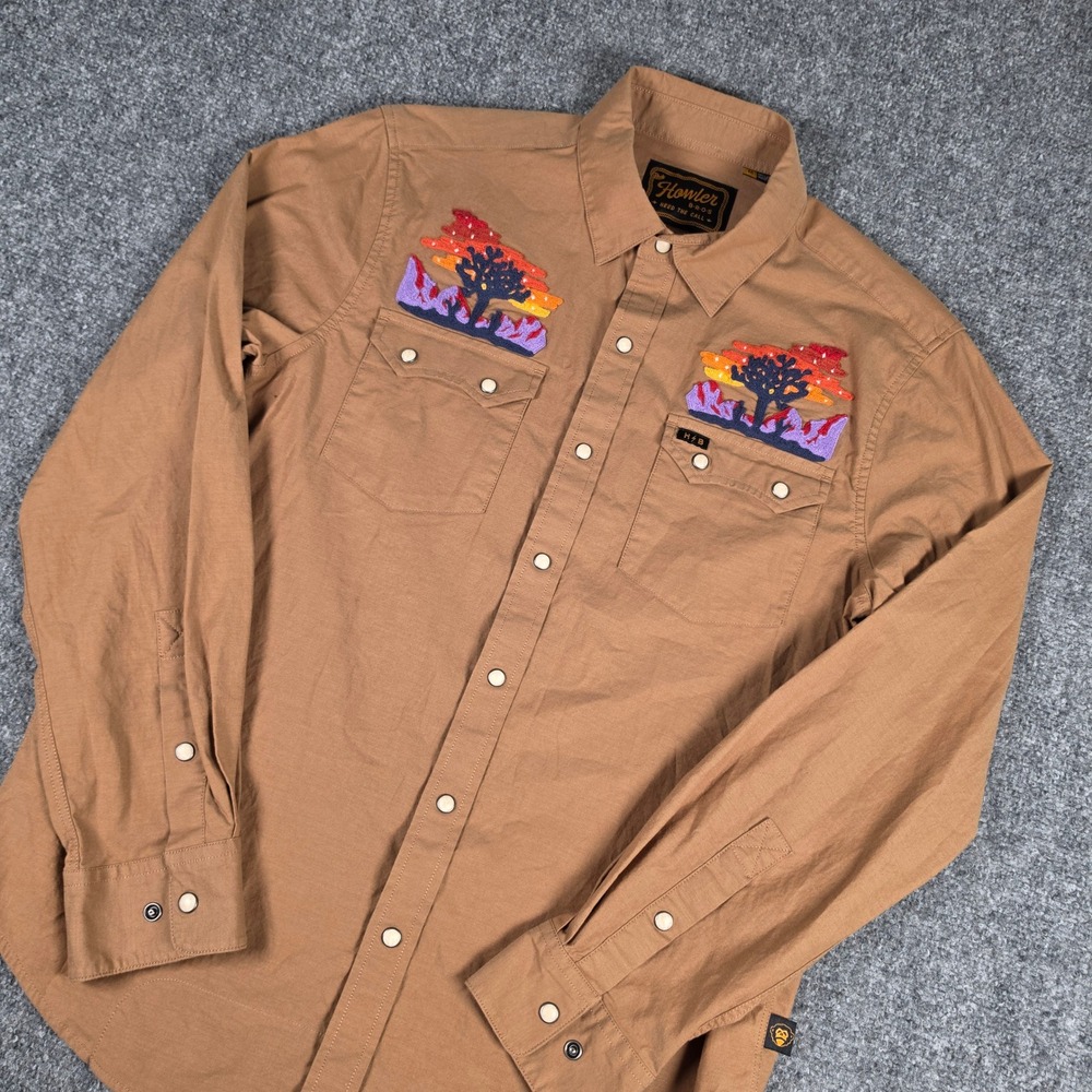 Howler Brothers Crosscut Snapshirt Mens M Brown Sunset Embroidered Western Snaps